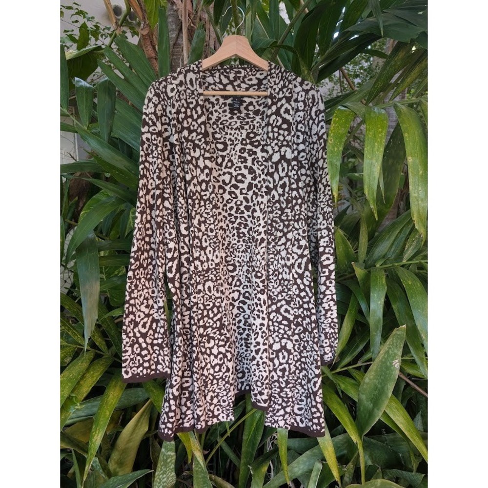 Animal Print Cardigan 1X Style & Co Sweater Open Front Knit 100% Cotton boho